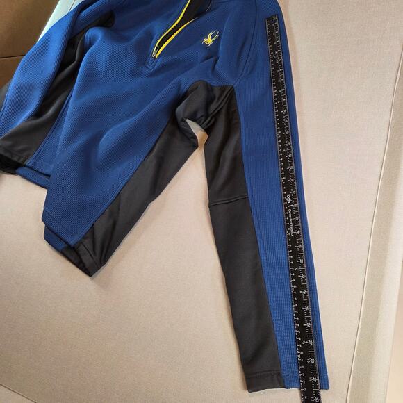 Spyder Men’s XXL 1/4 Zip Pullover Blue Black Yellow Performance Fleece - Picture 11 of 16